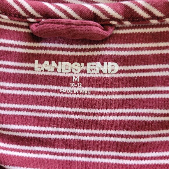 Lands End Striped Cotton Dress Womens Size M Burgundy & White Casual Stretch - Picture 3 of 7